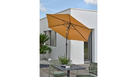 Parasol MARBELLA (diam. 2,7 m) à manivelle en aluminium gris anthracite et polyester - MOUTARDE