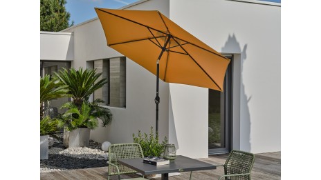 Parasol MARBELLA (diam. 2,7 m) à manivelle en aluminium gris anthracite et polyester - MOUTARDE