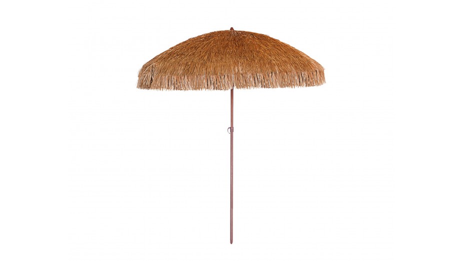 Parasol à franges HAWAI (diam. 200 cm) en acier finition bois - MARRON