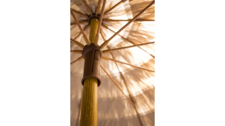 Parasol à franges HAWAI (diam. 200 cm) en acier finition bois - MARRON