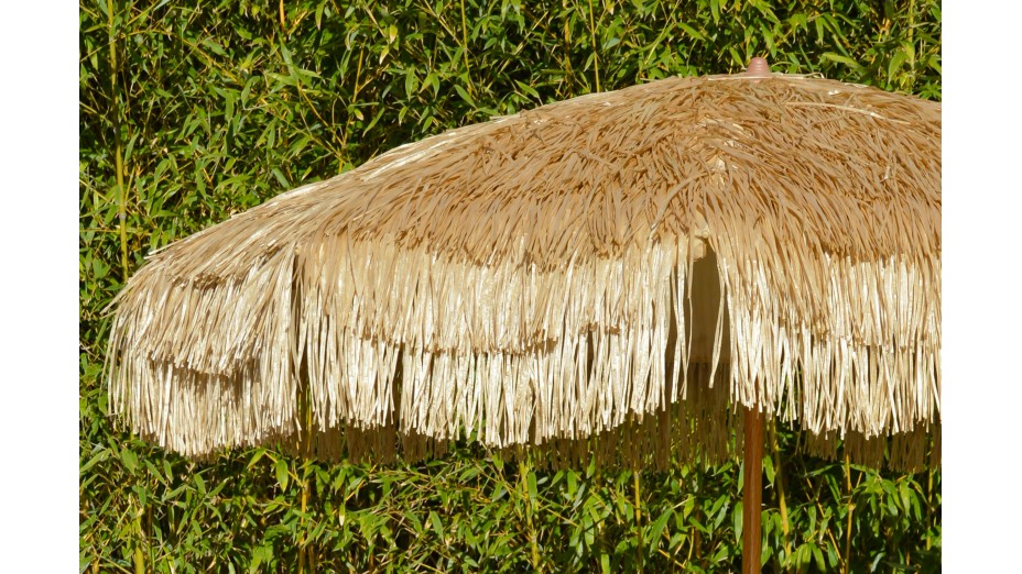 Parasol à franges HAWAI (diam. 200 cm) en acier finition bois - MARRON