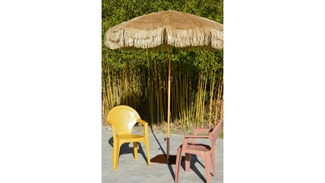 Parasol à franges HAWAI (diam. 200 cm) en acier finition bois - MARRON