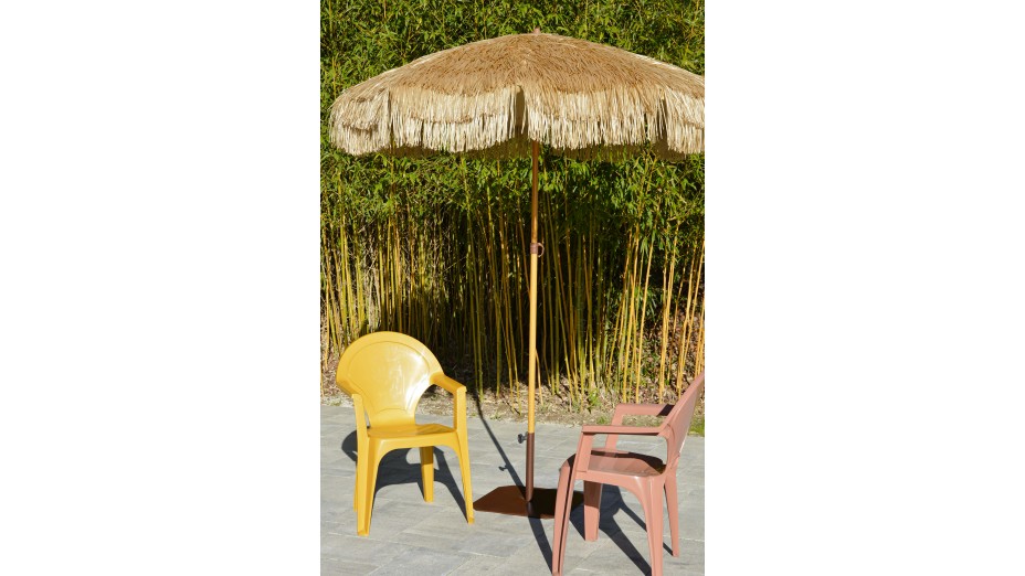 Parasol à franges HAWAI (diam. 200 cm) en acier finition bois - MARRON