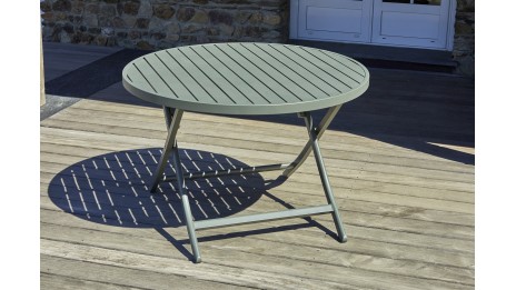 Table de jardin pliante MARIUS (diam. 110 cm) en aluminium - VERT KAKI