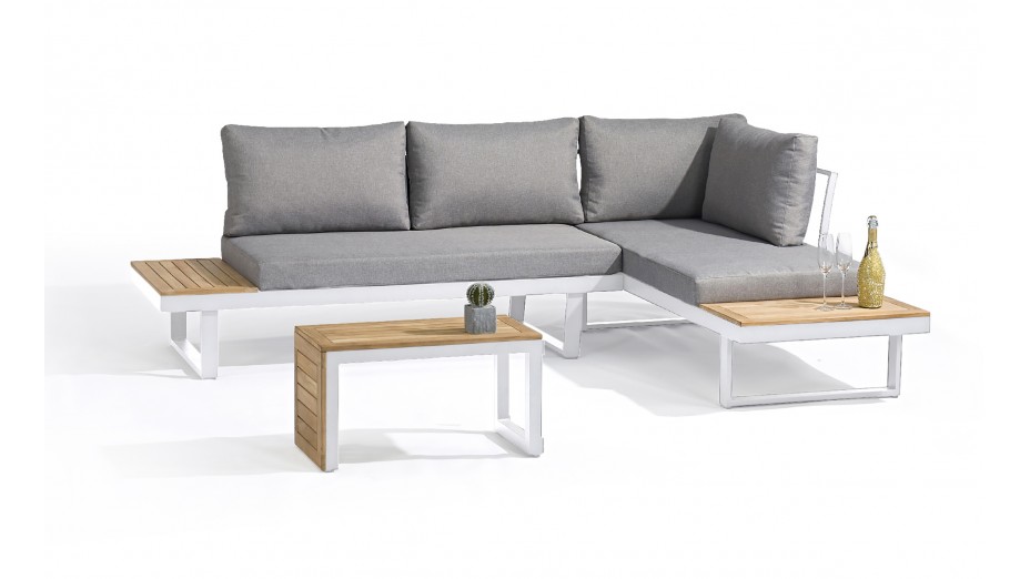 Salon de jardin modulable TOKYO 4 places en bois d'acacia et aluminium - BLANC