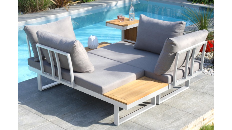 Salon de jardin modulable TOKYO 4 places en bois d'acacia et aluminium - BLANC