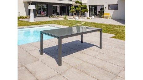 Lot composé d'un table de jardin TOLEDE-TB300-NOIR avec rallonge et de 8 fauteuils TOLEDE-FT empilables