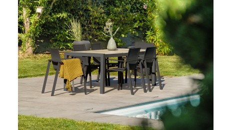 Lot composé d'une table de jardin VENISE-TB200 et de 6 fauteuils ALU-MIAMI-FT empilables