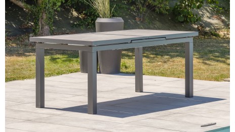 Lot composé d'une table de jardin VENISE-TB250 avec rallonge et de 10 fauteuils ALU-MIAMI-FT empilables