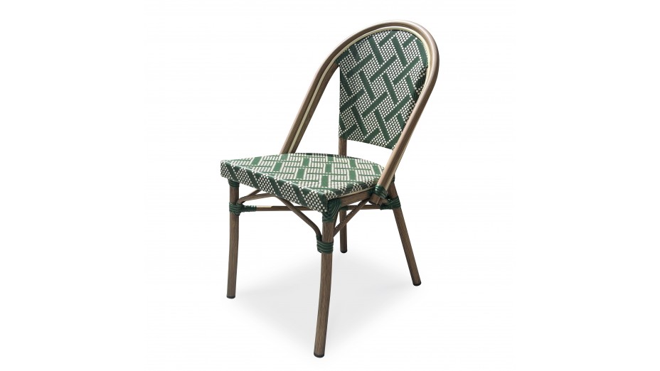 Fauteuil de jardin empilable BISTRO en aluminium effet bois et textilène - VERT