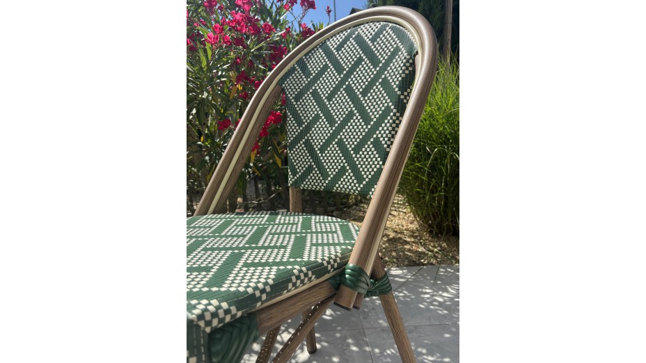 Fauteuil de jardin empilable BISTRO en aluminium effet bois et textilène - VERT