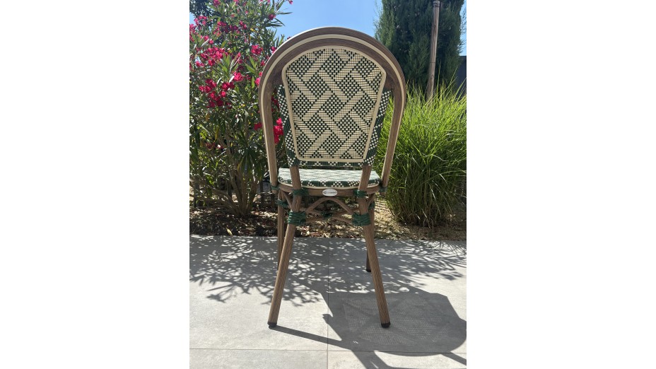Fauteuil de jardin empilable BISTRO en aluminium effet bois et textilène - VERT
