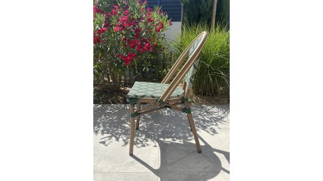 Fauteuil de jardin empilable BISTRO en aluminium effet bois et textilène - VERT