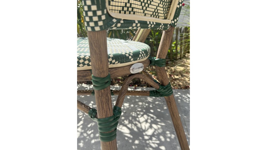 Fauteuil de jardin empilable BISTRO en aluminium effet bois et textilène - VERT