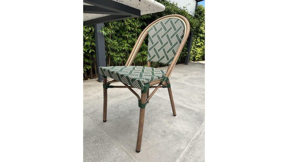 Lot composé d'une table de jardin BISTRO-TB70-TRZ et de 2 fauteuils BISTRO-FT-TEX-VERT empilables