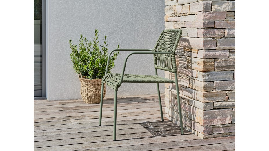 Fauteuil de jardin empilable MARCEAU en corde et acier - OLIVE