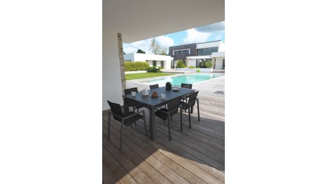 Lot composé d'une table de jardin ALU-MIAMI-TBALU avec rallonge et de 6 fauteuils ALU-MIAMI-FT empilables