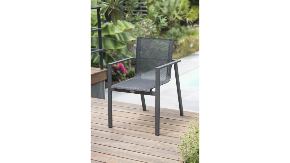 Lot composé d'une table de jardin ALU-MIAMI-TBALU avec rallonge et de 6 fauteuils ALU-MIAMI-FT empilables