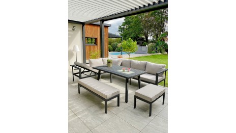 Ensemble repas de jardin ANTALYA 9 places en aluminium - GRIS ANTHRACITE