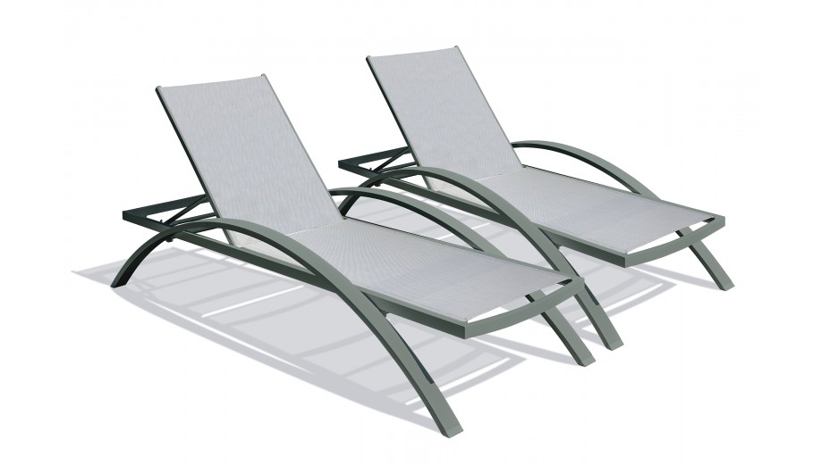 Lot composé de 2 bains de soleil BARCELONA-CL-KAKI empilables