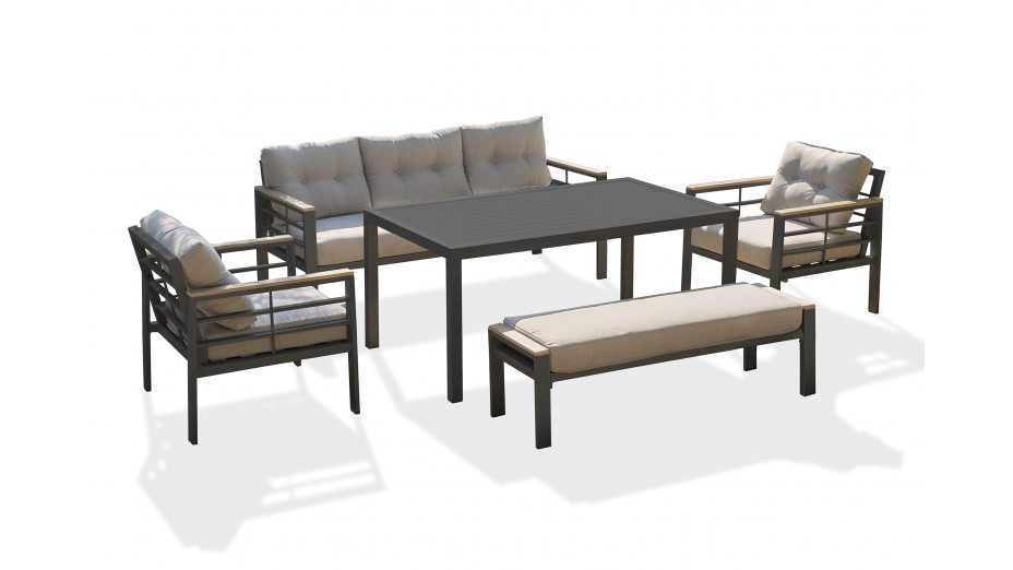 Ensemble repas de jardin CAYENNE 7 places en aluminium - GRIS ANTHRACITE