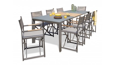 Lot composé d'une table de jardin HONFLEUR-TB250 avec rallonge et de 8 fauteuils pliants HONFLEUR-DC