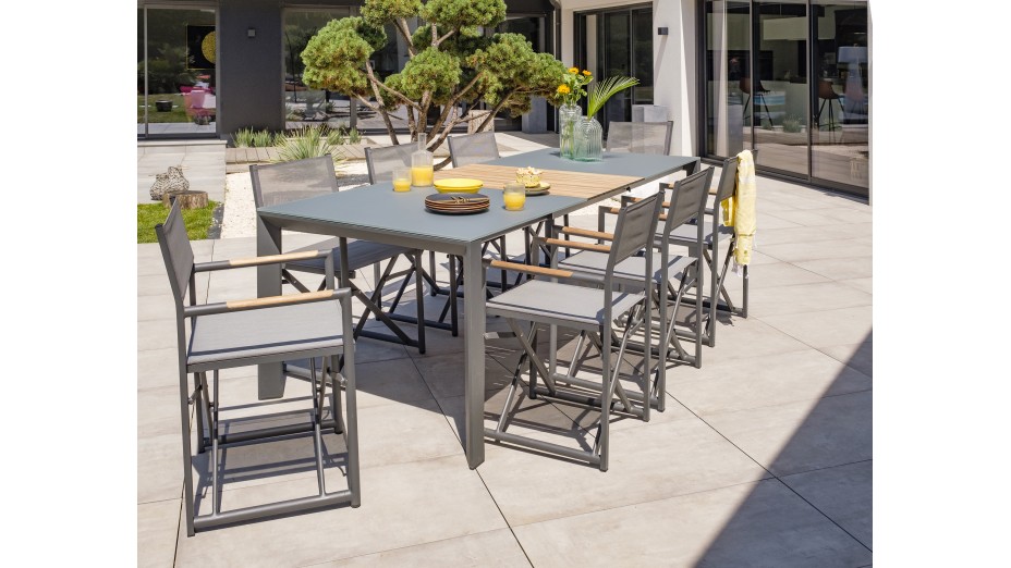 Lot composé d'une table de jardin HONFLEUR-TB250 avec rallonge et de 8 fauteuils pliants HONFLEUR-DC
