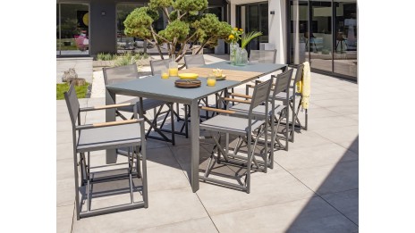Lot composé d'une table de jardin HONFLEUR-TB250 avec rallonge et de 8 fauteuils pliants HONFLEUR-DC