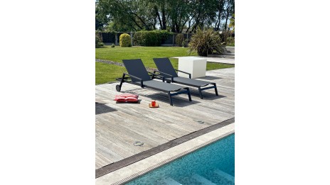 Lot composé de 2 bains de soleil multi-positions IBIZA-CL-NOIR