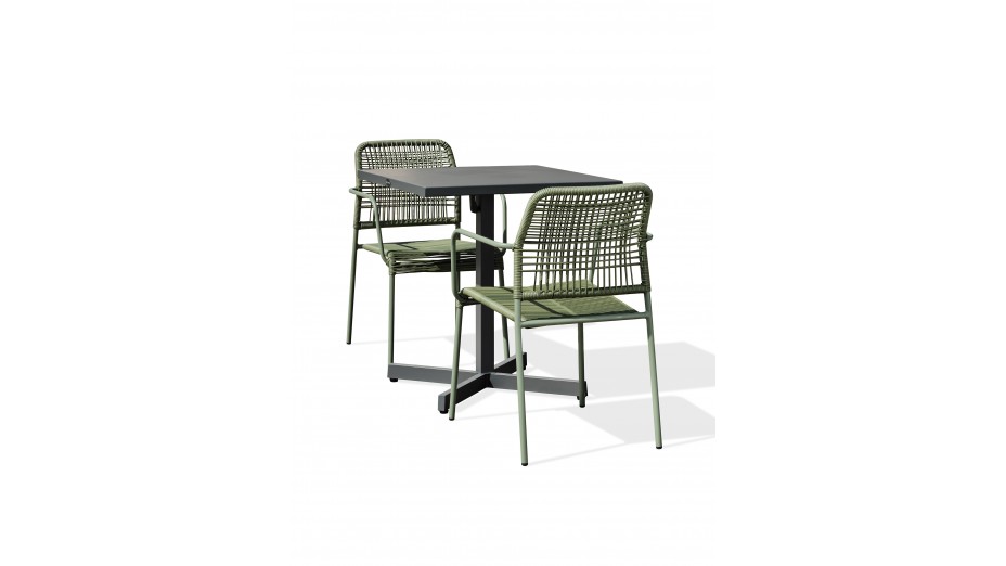 Lot composé d'une table de jardin LOUISE-TB70-A-ANTH pliante et de 2 fauteuils MARCEAU-FT-OLIVE