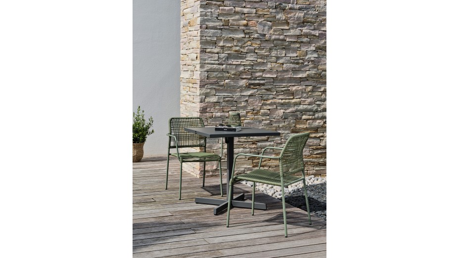 Lot composé d'une table de jardin LOUISE-TB70-A-ANTH pliante et de 2 fauteuils MARCEAU-FT-OLIVE