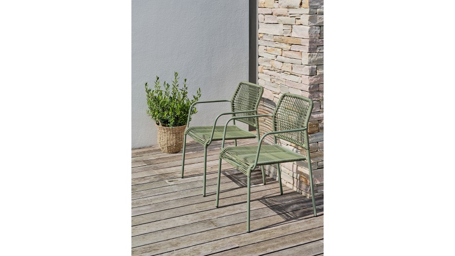 Lot composé d'une table de jardin LOUISE-TB70-A-ANTH pliante et de 2 fauteuils MARCEAU-FT-OLIVE