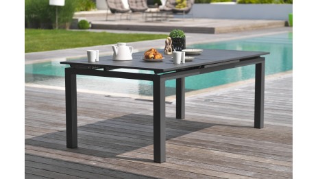 Lot composé d'une table de jardin MIAMI-TB300 avec rallonge et de 8 fauteuils ALU-MIAMI-FT empilables