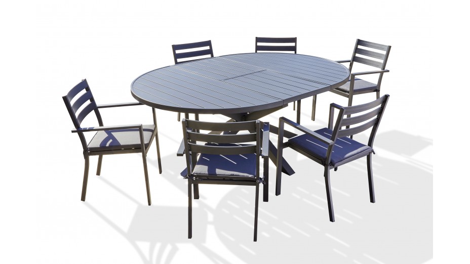 Lot composé d'une table de jardin PELOSA-TB200 et de 6 fauteuils PELOSA-FT empilables