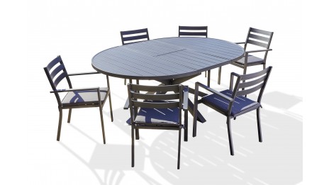 Lot composé d'une table de jardin PELOSA-TB200 et de 6 fauteuils PELOSA-FT empilables