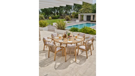 Ensemble repas de jardin SERENA (180x180 cm) 8 places en bois d'acacia - WOOD