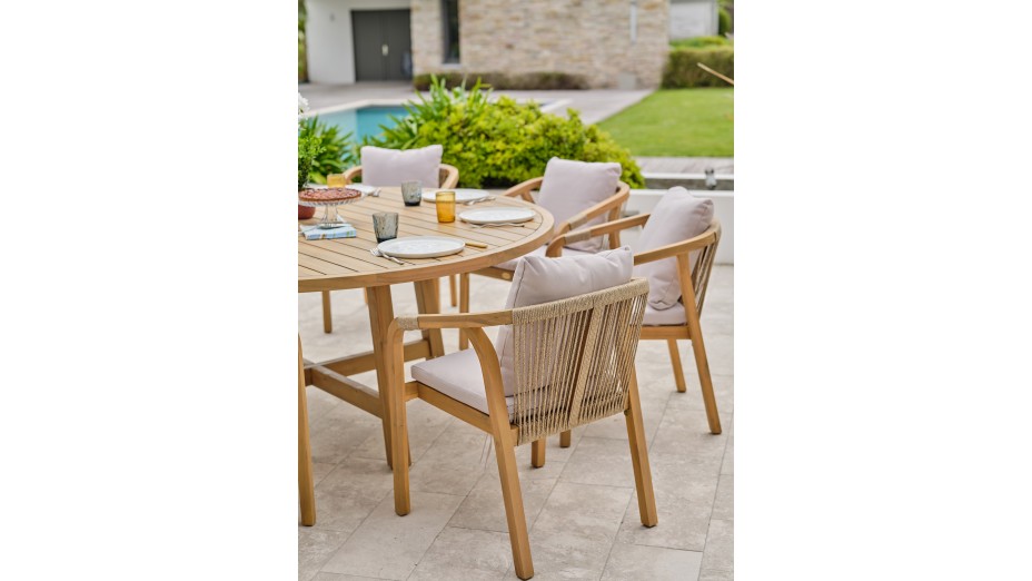 Ensemble repas de jardin SERENA (180x180 cm) 8 places en bois d'acacia - WOOD