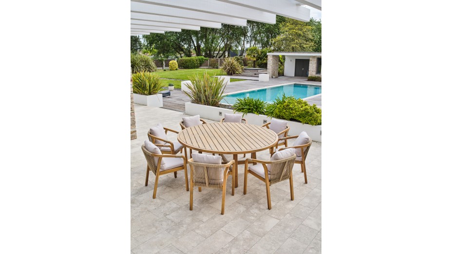 Ensemble repas de jardin SERENA (180x180 cm) 8 places en bois d'acacia - WOOD