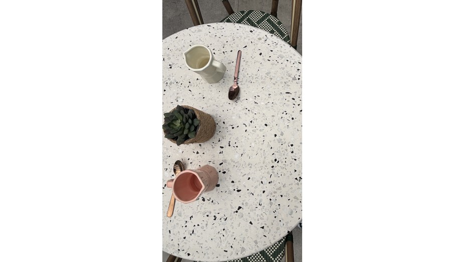 Lot composé d'une table de jardin BISTRO-TB60-TRZ et de 2 fauteuils BISTRO-FT-TEX-VERT empilables