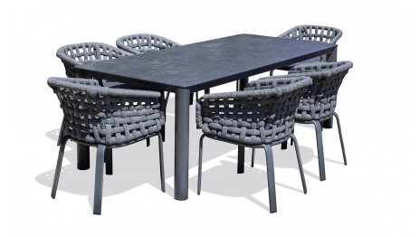 Lot composé d'une table de jardin CAMARGUE-TB220 et de 6 fauteuils CAMARGUE-FT