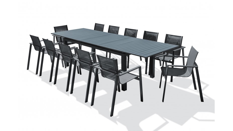 Lot composé d'une table de jardin MIAMI-TB300 avec rallonge et de 12 fauteuils ALU-MIAMI-FT empilables