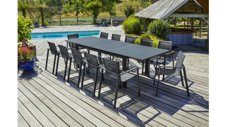 Lot composé d'une table de jardin MIAMI-TB300 avec rallonge et de 12 fauteuils ALU-MIAMI-FT empilables