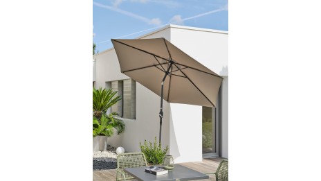 Parasol MARBELLA (diam. 2,7 m) à manivelle en aluminium gris anthracite et polyester - KAKI