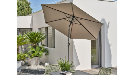 Parasol MARBELLA (diam. 2,7 m) à manivelle en aluminium gris anthracite et polyester - KAKI