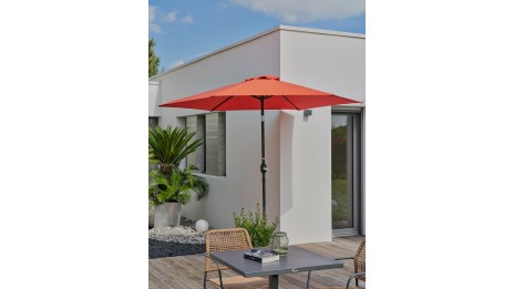 Parasol MARBELLA (diam. 2,7 m) à manivelle en aluminium gris anthracite et polyester - TERRACOTTA
