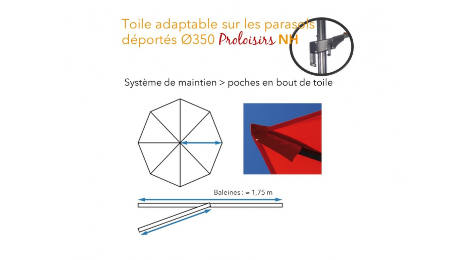 Toile pour parasol déporté ronde Ø 3,5 m