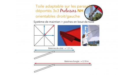 Toile pour parasol déporté 3 x 3 m orientable