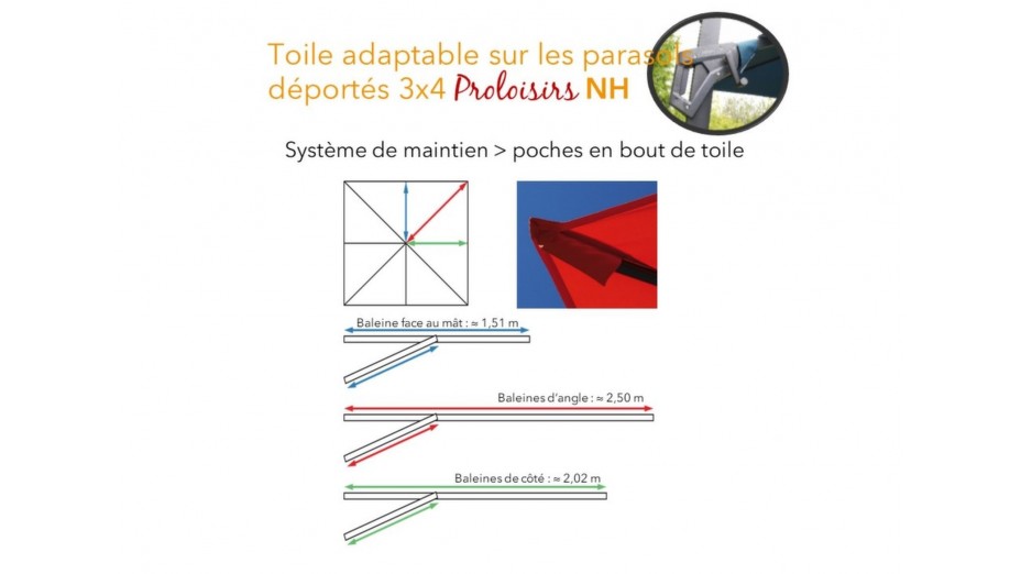 Toile pour parasol déporté 3 x 4 m