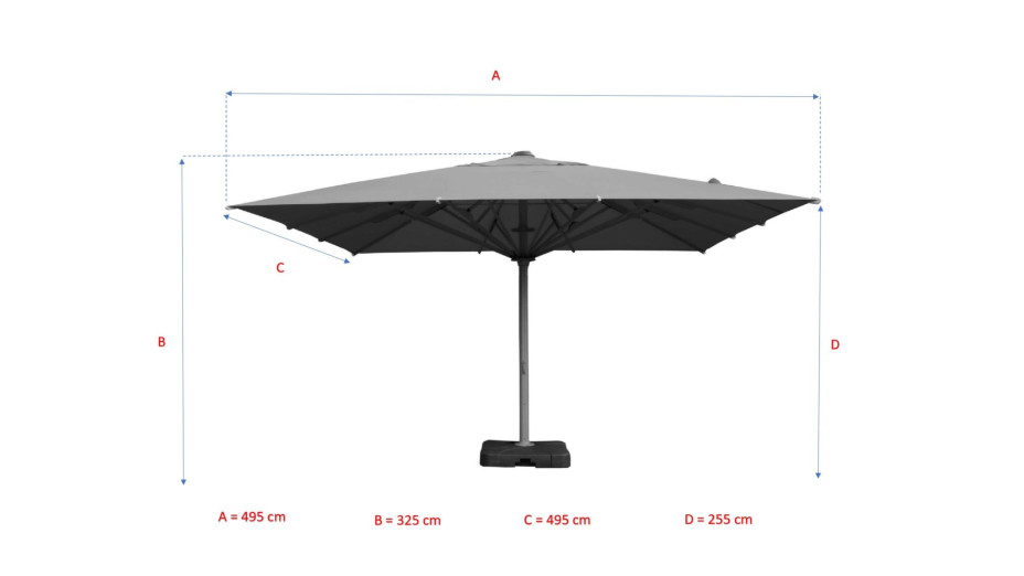 Parasol droit aluminium 5x5 m